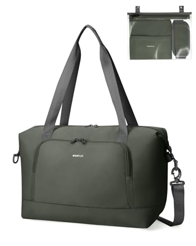 ECOHUB Składana Torba Podróżna do Ryanair EasyJet, Bagaż Podręczny do Samolotu z Wyjmowaną Mokrą Kieszenią, Wodoodporny Weekender z Recyklingu PET, Torba Kabinowa, 40x20x25 cm, 20L(Zielony)