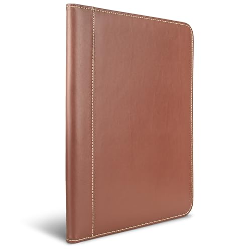 Image of Samsill Contrast Stitch Leather Padfolio and Business Portfolio for Men and Women, Resume /Document Organizer with Writing Pad, Tan