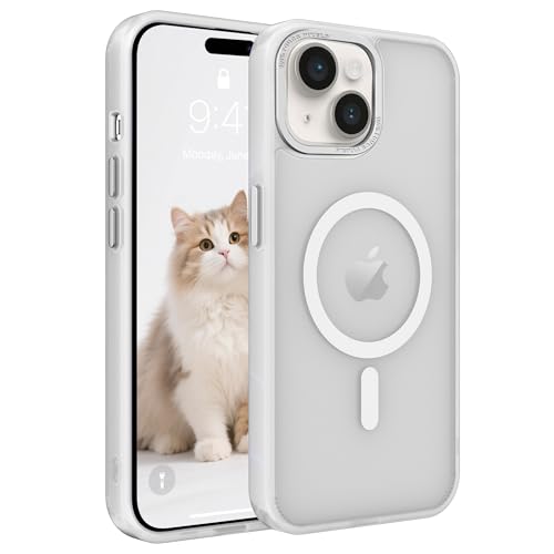 Image of Magnetic iPhone 15 case,Compatible with Magsafe, Military-Grade Protection,Slim Translucent Matte Shockproof with Anti-Scratch Anti-Fingerprint Phone Cover (Frosted White, iPhone 15)