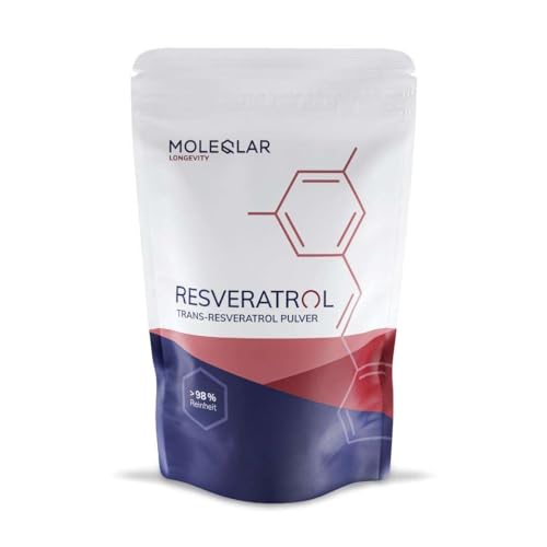 MoleQlar Resveratrolo in polvere – Integratore alimentare di fermentazione innovativa del lievito – Resveratrolo 500 mg per porzione – oltre il 98% di purezza (100 g)