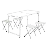 Weida Mesa Plegable Portátil con 4 Taburetes de Lona | Ideal para Camping, Playa, Pesca y Picnic | Diseño Compacto y Resistente | Montaje Rápido y Sencillo | Cómoda y Espaciosa | Color Blanco