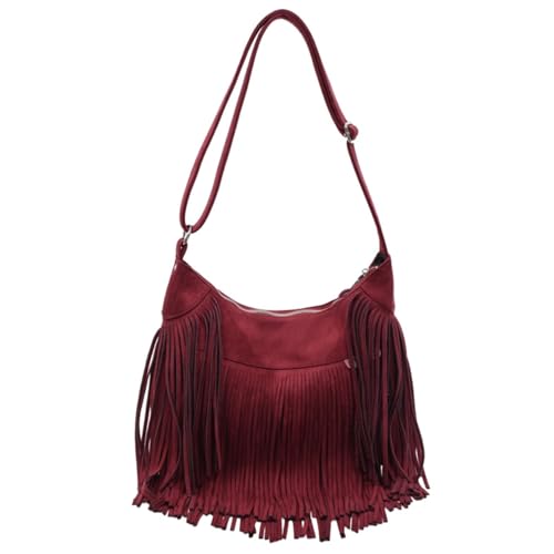 Image of Women Vintage Suede Fringe Hobo Bag Tote Shoulder Bag Crossbody Bag and Hippie Western Cowgirl Purse Shoulder Bag