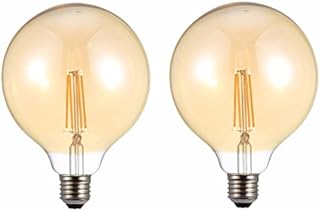 TEKLED® G125 Filament Vintage LED Bulbs | E27 Edison Screw | Energy Saving 6.5W Light Bulb 53W Equivalent | DIMMABLE Amber 2400K 680LM | 2-Pack | Warm White