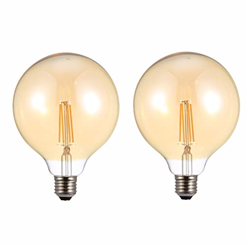 TEKLED G125 Dimmable LED Filament Globe Bulb, 6.5W (60W Equivalent), Warm White 2400K, E27 Edison Screw, Pack of 2