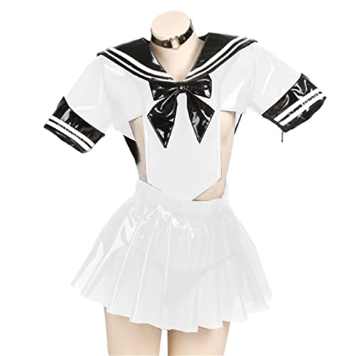 Clear PVC Suit Sailor Outfit,white,4XL