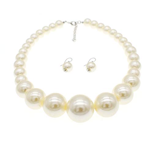 Melime Faux Big White Red Pearl Choker Necklaces Flapper Beads Wedding Jewelry For Women Mother (White) #TOP1