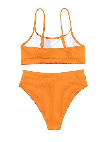 Image of Lilosy High Waisted Tummy Control Ribbed Bikini Crop Top Brazilian Swimsuit Set 2 Piece