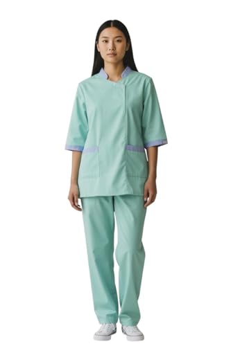 Professional Housekeeping Uniform Set 3/4 Sleeve Top and Pants Mandarin Collar housekeeping uniform dress housemaid dress (green m)