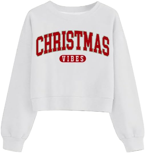 Cropped Christmas Sweaters for Women Xmas Long Sleeve Crop Sweatshirt Fall Winter Teen Girls Y2k Outfits