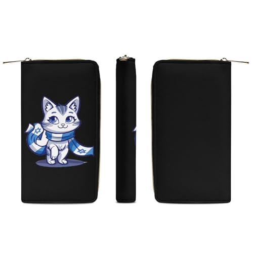 Israel Patriotic Cat Israel Flag Wristlet Wallets for Men Women Leather Purse Clutch Cute Card Holder3