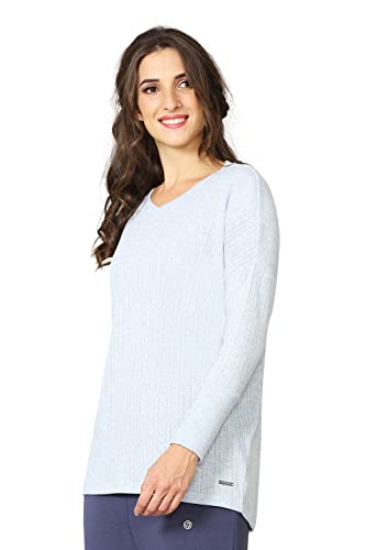 Image of Van Heusen Women Lounge Relaxed Fit T-Shirt - Ecoliva Viscose-Polyester - V-Neck, Full Sleeve, Sustainably Enhanced, Ultra Soft