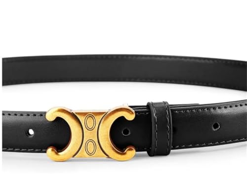 Women’S Fashion Genuine Leather Belt Gold Buckle 2.2Cm Wide Matching Dress Jeans2