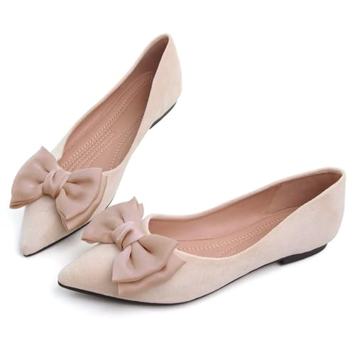 Image of SAILING LU Women's Pointed Toe Ballet Flats Bow Satin Dress Shoes for Women Dressy Comfortable Slip-On Loafers Ballerina Walking Flats