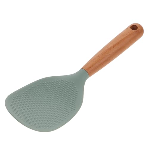 Cabilock Silicone Rice Paddle with Wooden Handle,Non Stick Standing Rice Spoon Scooper Spatula Japanese Rice Cooking Scoop Spatula Heat Resistant Rice Cooker Spoon Green