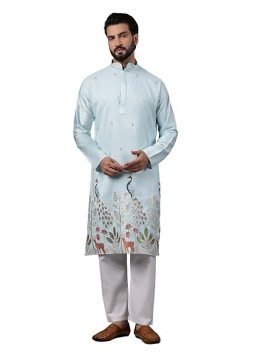 Image of SOJANYA (Since 1958 Men's Cotton Silk Flora & Fauna Embroidered Kurta With Pyjama