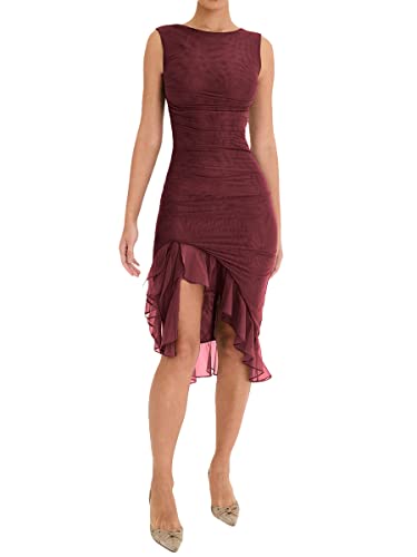 Vestido feminino sem mangas midi colado ao corpo Y2K vintage tule vestido regata 2023 festa coquetel