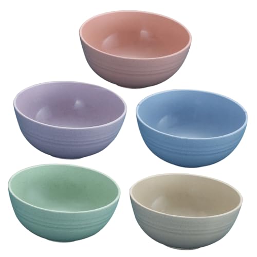 HIAKDOFT 5個 中式 小麦??沙拉碗点 軽量耐熱 食洗機対応 割れにくい家用ご飯茶碗スープ兼用 キャンプや日常使いに適した滑らかで丈夫な器