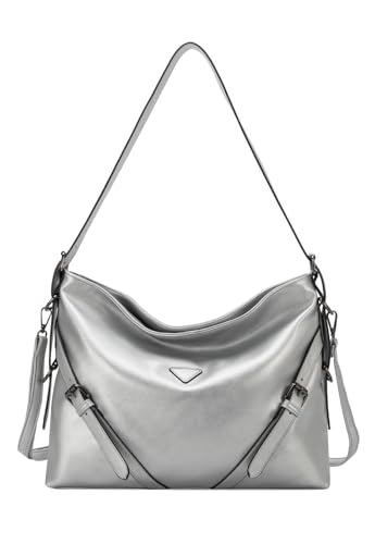 Lenna's Hobo Bag Bolsa Transversal Tamanho Grande Casual Fashion Metalizada Prata