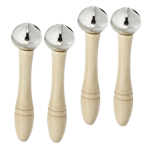 GALPADA Lot De 4 Cloches Musicales à Manche en Bois pour Garçon Et Filles, Petites Cloches à La Main Ergonomiques, Jouets à Clochettes pour École Et Fête, Instrument De Musique Percussion Rythmé