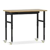 48" Adjustable Workbench,Rubber Wood Top Heavy-Duty Workbenc with Power Outlet,Drawers and Wheels,20