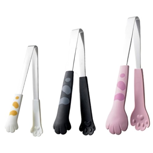 Pinks de pata de gato, 3 piezas de acero inoxidable resistente al calor y pinzas de cocina PP, lindo utensilio para cocinar tostadas bagels BBQ