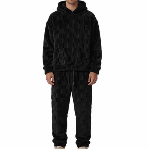 Mens Pajamas Set Fluffy Flannel Loungewear Textured Pullover Hoodie Pjs - image 2
