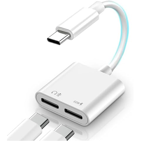 Meenova USB C Splitter 1 in 2 Out for iPhone 16 Headphone Adapter USB C and 60W Charger, Type C Audio Adapter with Fast Charging Dongle Compatible with iPhone 15, Galaxy S24/S23/S22/S21 Ultra iPad Cover