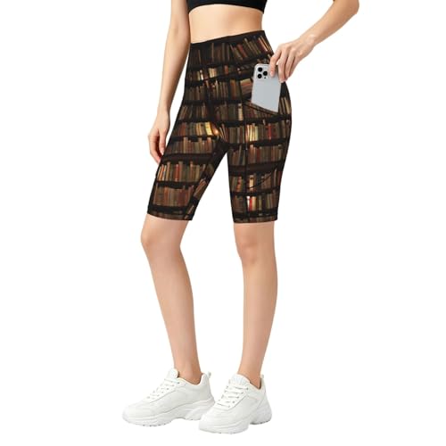 Short de sport motif livres avec poches idéal pour le yoga et le running