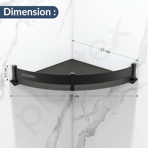 Image of Plantex Stainless Steel Corner Shelf for Bathroom Wall /Bathroom Corner Shelves /Bathroom Shelf Rack /Side Corner Shelf /Kitchen Organizer /Bathroom Corner Rack- (9x9 inches, Black)