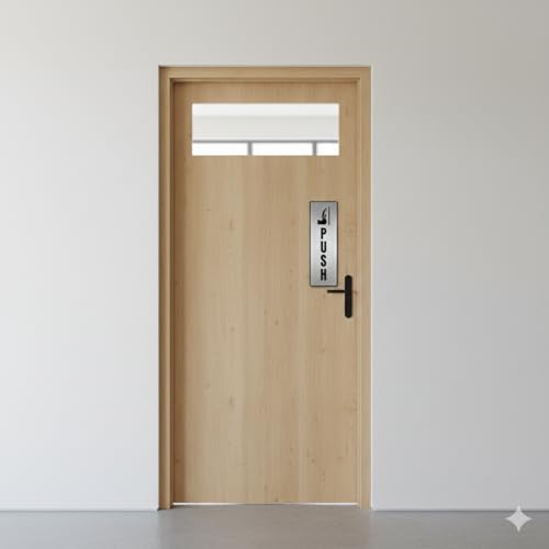 Image of Premium Brushed Silver Black Finish Pull Push Acrylic Door Sign 6 inch x 2 inch Sign Easy to Mount Self-Adhesive Tape for Hotel Office Corporate Resort (Design 12)