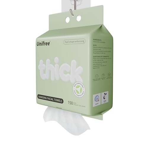 Unifree Large Facial Towels Disposable Hanging Dry Wipes 150 Count
