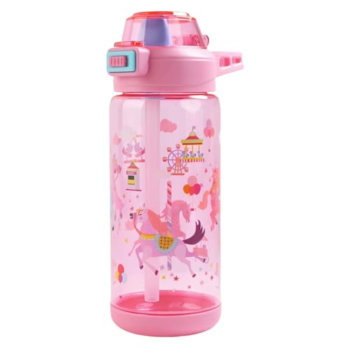 MHwan Botella Agua Niños, 600ml Robusta e Irrompible, Botella con Pajita Niños, Hermosa Cantimplora Infantil Adecuada para Viajes Escolares, Portátil Botellas de Agua para Niños, Sin BPA