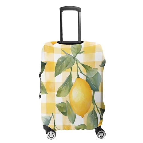 Yellow Lemon Check Stripes Luggage Covers Washable Travel Suitcase Cover Elastic Baggage Protector4