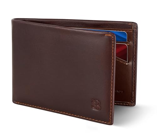 SERMAN BRANDS Mens Slim Bifold Wallet RFID Blocking Minimalist Front Pocket Full Grain Leather Wallets for Men - Thin & Stylish (Melted Chocolate Elite)