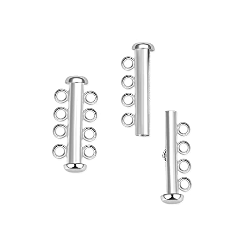 2Pcs Adabele Authentic Rhodium Plated 925 Sterling Silver 4 Strands Multi-Strand Slide Lock Clasp Tube Connector Set For Jewelry Making Ss92-4 #TOP17