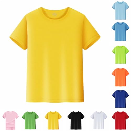 T-shirt jaune pour homme, haut basique à manches courtes en coton - Couleur unie, col rond, léger...
