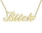 Dancing Wolf 18k Gold Plated Bitch Name Necklace Stainless Steel Nameplate Necklaces Jewelry for Womens Moms