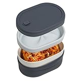 Ceramic Bento Lunch Box with Silicone Lid & Compartment Divider for Adults, Reusable Airtight Meal Prep Food Storage, Sandwich, Snack, Salad Container, Microwave Oven Safe (Black, 22 Oz)