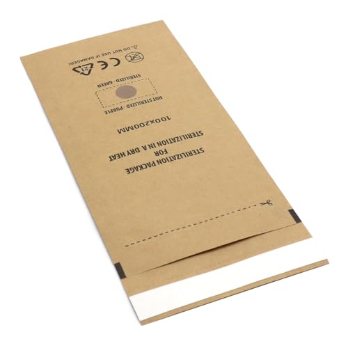 Sarini 100PCS Sterilization Bags Kraft Self-Appointed with Autoclave Dry Sterilizer Sterilization Cosmetics Bag Nail Art Tool (100 X 200mm)