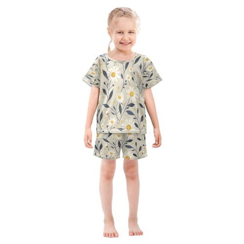 senya Short Sleeve Pajamas Sets Summer Cotton Sleepwear Tile Color Flower Gray3