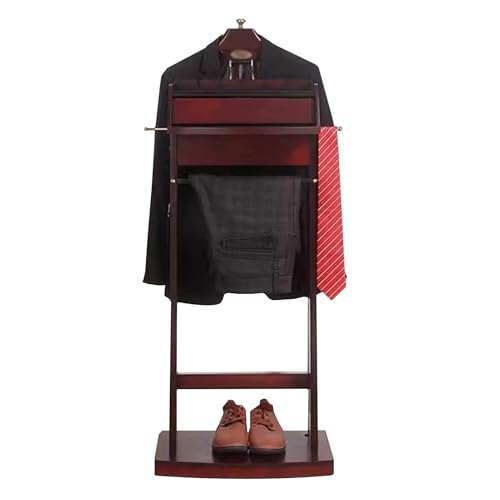 Soporte de madera con bandeja, colgador de ropa y corbata, para sala de estar, oficina, vestidor, elegante solución de ahorro de espacio para accesorios de hombre
