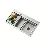 SC Lavello Da Cucina In Acciaio Inox A Vasca Singola, Dotato Di Cestello Scolapiatti E Tagliere, Adatto A Cucine E Bar(75cm)
