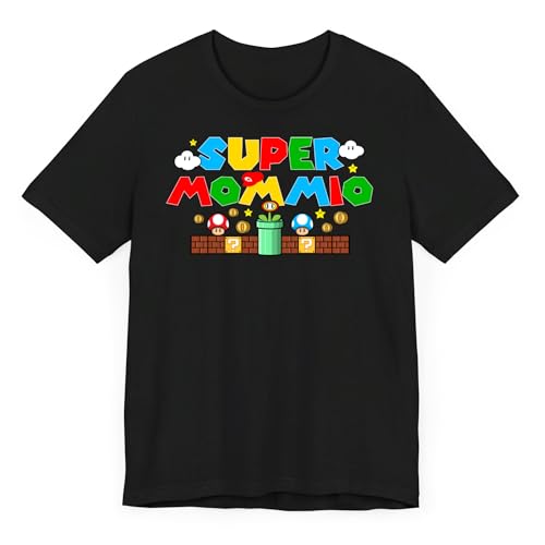 Super Mommio Shirt Funny Mom Graphic Tee Mothers Day Gamer Gift Cute Retro Mama T-Shirt Black