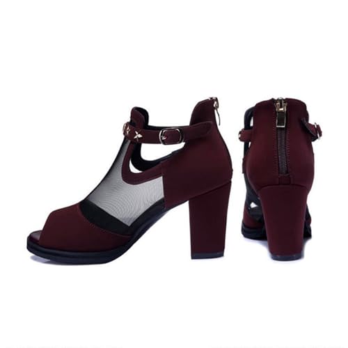 TOSOFT Sexy Mesh Heeled Sandals Shoes For Women Fish Mouth Platform Block Heel Ankle Boots Sandals With Buckle Ankle Strap2