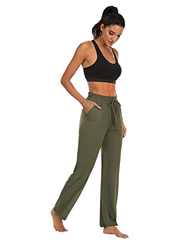 Sarin Mathews Womens Yoga Sweatpants Straight Wide Leg Workout Joggers Pants Drawstring Loose Lounge Pants With Pockets Armygreen S #TOP3