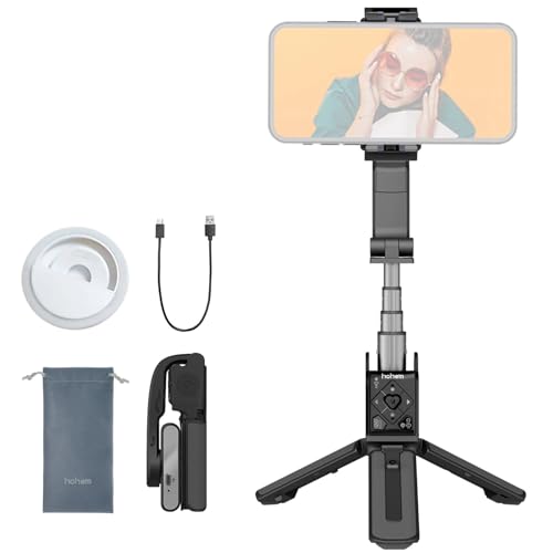 Estabilizador de movil, hohem iSteady Q Seguimiento Facial, Palo Selfie, 4-en-1 Gimbal Movil, Palo para Selfies con Control Remoto Bluetooth, Rotación de 360°, Gimbal para iPhone 15/14/Android (Negro)