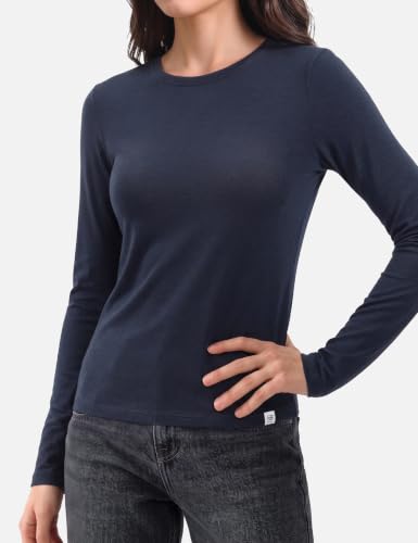 Image of Women's Merino Wool Blend Shirts Long Sleeve Tops Crew Neck Fitted Basic Tee Cozy Embrace Collection
