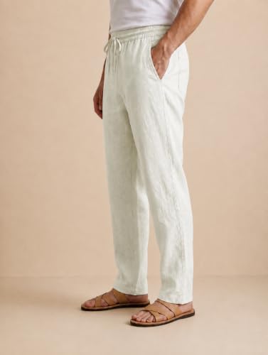 Image of TAGDO Cotton Linen Pants for Man | Lightweight & Breathable Fabric | Elastic with Drawstring | Straight Fit & One Side Zip Pocket | Casual, Holidays, Travel & Everyday Wear (2076)