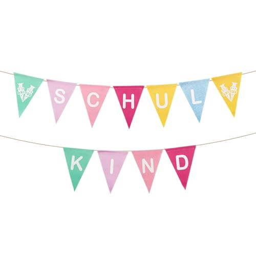 Einschulung Deko Schulkind Girlande Schulanfang Einschulung Schuleinführung Banner Wimpelkette 2025 Bunt Pastell Dekoration für Junge Mädchen Klassenzimmer Party (Dreieck)