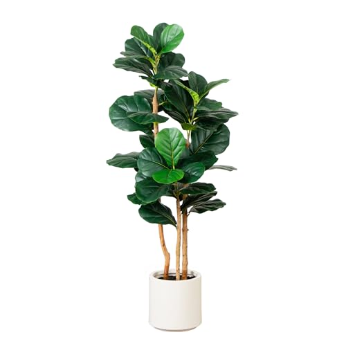 Nearly Natural 4ft. Artificial Fiddle Leaf Tree in Decorative White Planter